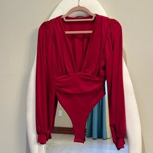 Apple Red V-Neck Bodysuit